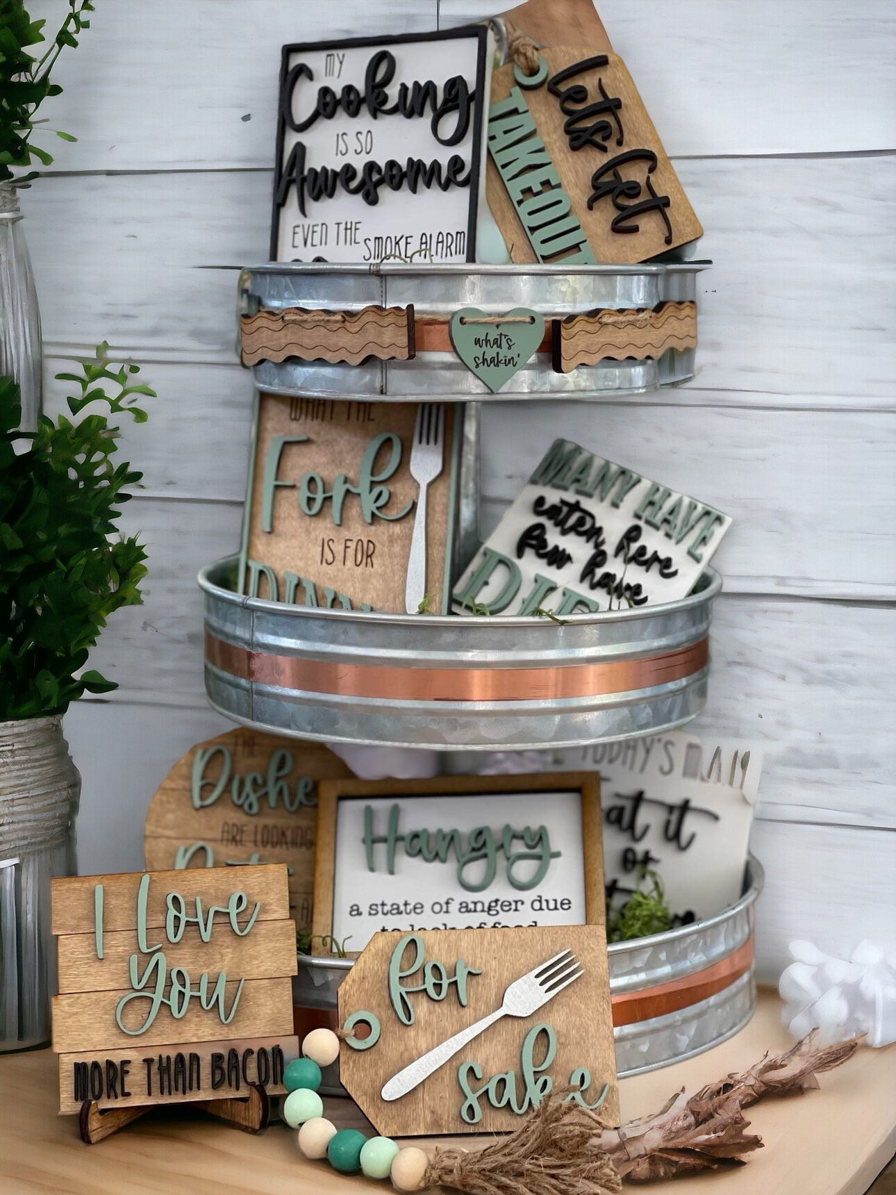 Sign Decor Set Funny Kitchen Tier Tray Signs: Eat It or Starve Decor Set - Etsy