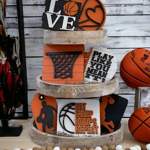 Basketball Tier Tray Decor Set: Sports Themed Tiered Tray