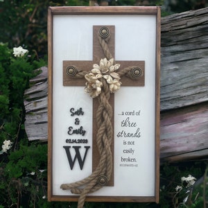 Personalized Cord of Three Strands Wedding / Anniversary Gift / Rustic Sign/ Wedding Sign /Cross