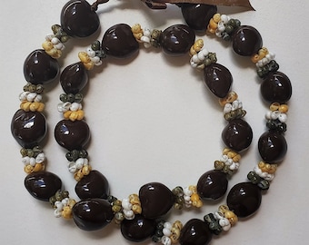Hawaiian Kukui Nut Lei with Mongo Shell Graduation Wedding BLACK and BROWN COLOR