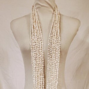 White Color Nassa Shell Long Lei Necklace - 12-Strands of 56&quot;  Hawaiian Lei Necklace Set Graduation Wedding Birthday Luau
