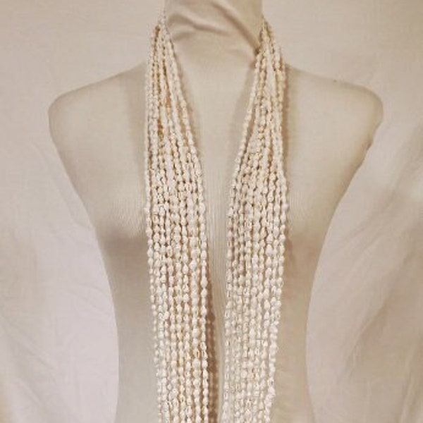 White Color Nassa Shell Long Lei Necklace - 12-Strands of 56"  Hawaiian Lei Necklace Set Graduation Wedding Birthday Luau