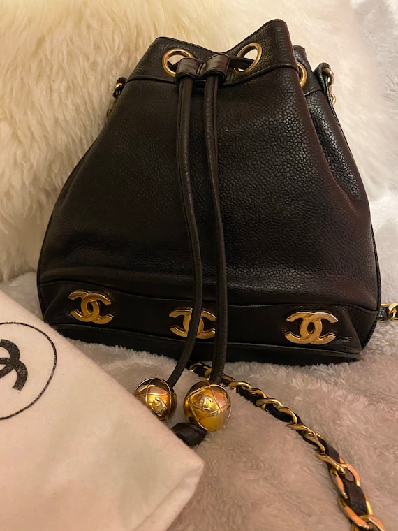 Authentic Chanel Bucket Drawstring Bag Caviar Leat
