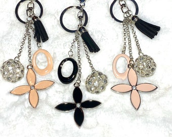 Flower Clover Enamel Luxury Keychain with Tassel & Charms Designer Key Ring Holder