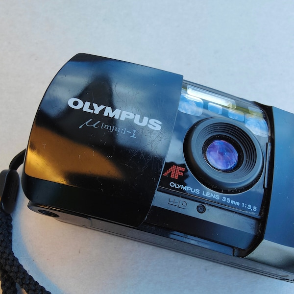 Olympus mju 1/Japan Parts/Assembled in Hong Kong/ f3.5 |35mm Compact Film Camera /Black Case/mju Point & Shoot Camera.