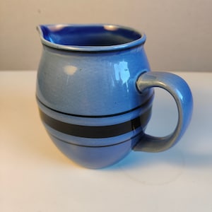 Wessex Collection - Pottery - Milk Jug - Small - Blue Stripped Pattern - Charming Vintage - 80s - Clay Pitcher