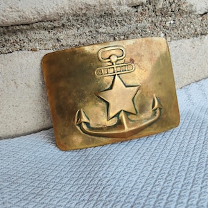 Vintage Marine Military Brass Buckle/1960s/Marine Anchor and Five Star Brass Buckle/Mariner Military Buckle/Brass Buckle/Rare Find Buckle.