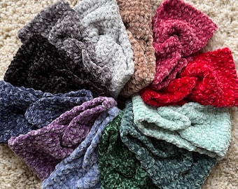 Twisted Chenille Velvet Crochet EarWarmer Headband - Multiple Colors