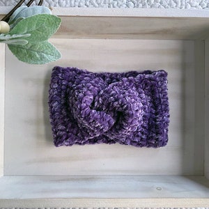 Cozy Velvet / Chenille Twisted Ear Warmer Headband - ORCHID PURPLE