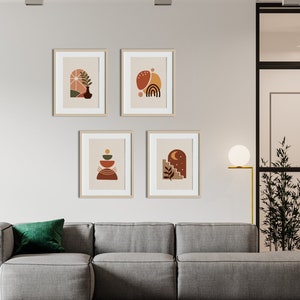 Modern Boho Abstract Set Illustration Printable Posters (A3, Set of 4)