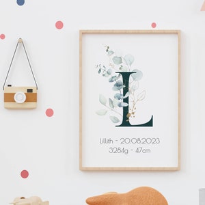 Geburtsposter personalisiert mit Geburtsdaten und Namen, A4 Poster, Geschenk zur Geburt für Eltern Mama und Papa, Baby, Taufe - ohne Rahmen