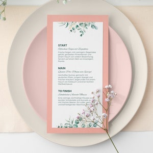 20 Menu Blanko Menükarten im Wasserfarben Eukalyptus Design DIN Lang - Anpassbare Getränkekarten für Hochzeiten und andere Anlässe