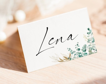 25 high-quality eucalyptus place cards for birthdays, weddings or confirmations in eucalyptus design