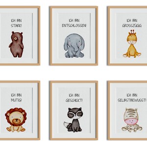 Pensamiento positivo para niños: Set de 6 carteles de afirmación con animales - Descarga A4