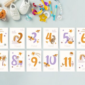 12 jolies cartes d'étape pour bébé avec des motifs d'animaux à imprimer | Format A6 | Modèle d'impression DIY
