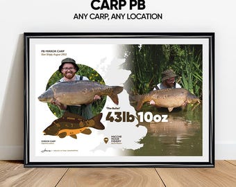 CARP PB Personalised Fishing Print – Custom Angler Gift, Carp Fishing Keepsake, Fisherman Wall Art, Catch of a Lifetime Display