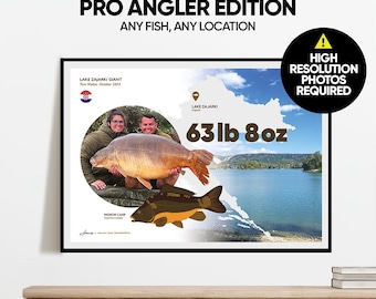 PRO ANGLER EDITION A3 Personalised Fishing Print, Custom Angler Gift, Carp Fishing Keepsake, Fisherman Wall Art, Carp pb, Salmon & Trout pb