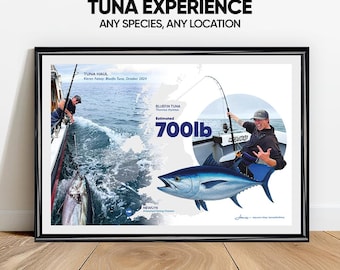 Personalised TUNA FISHING Print, Big Tuna Catch Art, Custom Fisherman Gift, Tuna Wall Decor, Fishing Keepsake, Bluefin Tuna, YellowFin Tuna