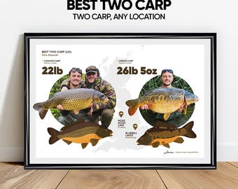 BEST TWO CARP Personalised Fishing Print – Custom Mirror, Common, Leather, Grass Carp Art, Angler Gift, Fishing Wall Decor, Fishing Keepsake