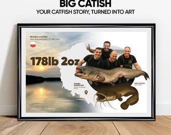Lámina de pesca personalizada "BAGRE" - Regalo personalizado para pescadores, recuerdo de pesca de bagre, arte mural de pescadores, capturas inolvidables