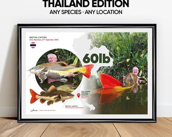 Personalised THAILAND Fishing Print | Custom Fish Species & Catch Location | Angler Gift A4 Wall Art