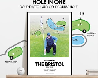 Personalised Hole In One Print, Custom Golf Course Map, Photo Poster, Golfer Gift, Modern Wall Art, Special Achievement Keepsake