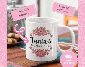 Mom's Daily Pick-Me-Up: Personalized Coffee Mug with Wreath Design