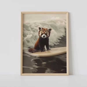 Red Panda Surfing | V1 | Photographic Style | Vertical Poster | 5x7, 11x17, 18x24