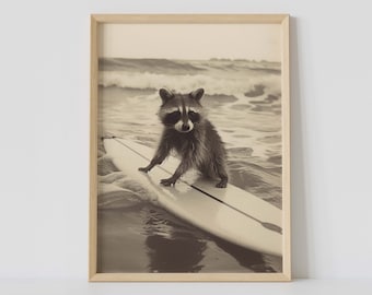 Raccoon Surfing | V1 | Photographic Style | Vertical Poster | 5x7, 11x17, 18x24