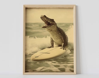 Gator Surfing | Photographic Style | Coastal Decor | Beach Wall Art | V2 | Vertical Poster | 5x7, 11x17, 18x24