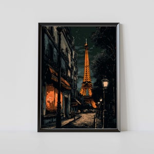 Eiffel Tower at Night | Paris Poster | French Poster | Minimalist Style | Travel Poster | 5x7, 11x17, 18x24