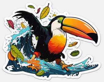 Toucan Surfing Sticker