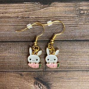 Easter Earrings | Small rabbit with pink carrot earrings.