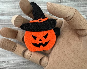 Haarclip pompoen. | Halloween-haarclip. | Vilten pompoenhaarclip.