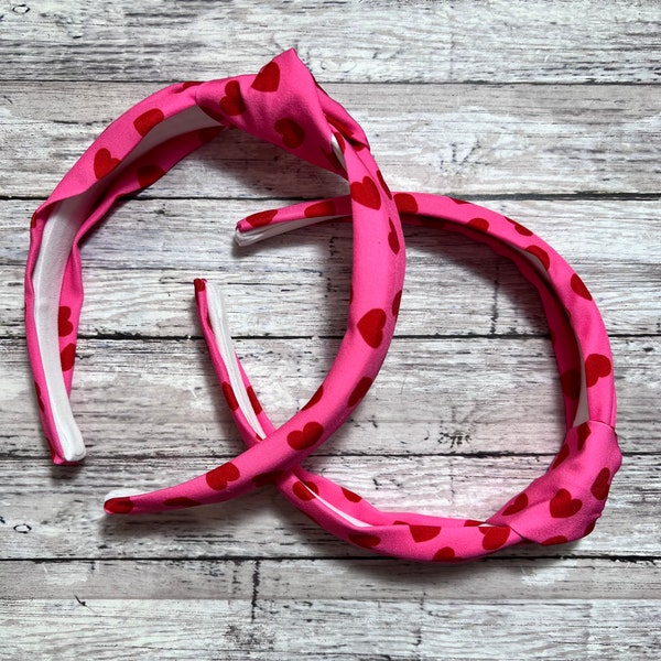 Valentine Headband. | Bright Pink Headband. | Heart Headband. | Knotted Headband.