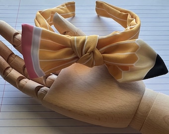 Pencil Headband.| Back to School Headband.| Teacher Headband.| Pencil Top Knot Headband.| Teacher Gift.