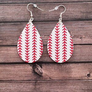 Baseball print vegan leather earrings. | Baseball earrings. | Sports earrings.