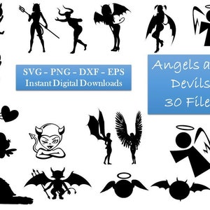 Paquete SVG, archivo Plotter svg, dxf, png, diseños de camiseta SVG, archivo para Cricut, archivos de corte de silueta, imágenes prediseñadas, ángeles diablos, descarga instantánea