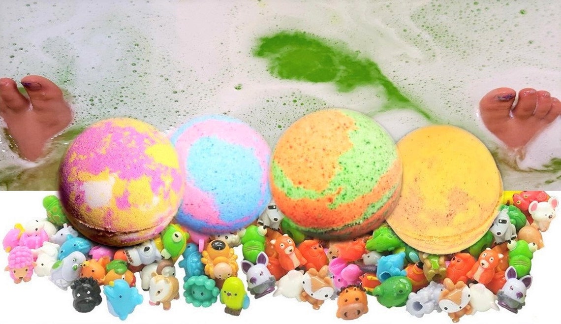 Set of 4 Kids Bath Bombs Surprise Toy Inside Monkey Farts Etsy