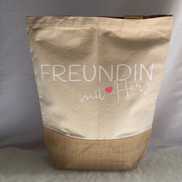 Geschenk für Freundinnen  | Juteshopper FREUNDIN MIT HERZ | Geschenkidee für die beste Freundin | Geschenkidee | Freundin | Freundin