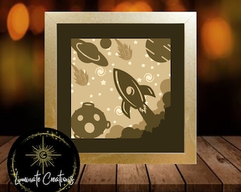 Space Rocket Light Shadow Box Template - Digital Download File (Only) 3D Paper Cut SVG File