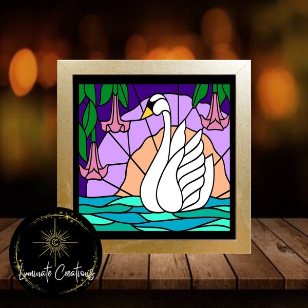 Stained Glass Swan Shadow Box Template - SVG Instant Download File (Only) 3D Paper Cut File