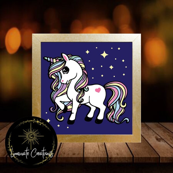 Cute Unicorn Shadow Box Template - SVG Instant Download File (Only) 3D Paper Cut File