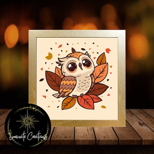 Cute Autumn Owl Shadow Box Template - SVG Instant Download File (Only) 3D Paper Cut File