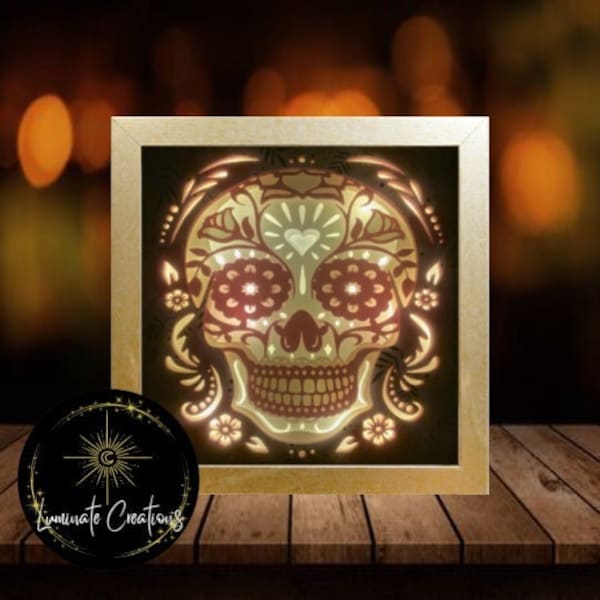 Sugar Skull - Dia De Los Muertos Light Box, Shadow Box Template - SVG Instant Download File (Only) 3D Paper Cut File Sugar Skull - Dia De Los Muertos Light Box, Shadow Box Template - SVG Instant Download File (Only) 3D Paper Cut File