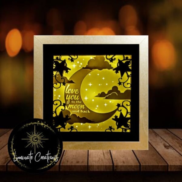 Love You to the Moon and Back Light Box, Shadow Box Vorlage - SVG Instant Download File (Only) 3D Paper Cut File