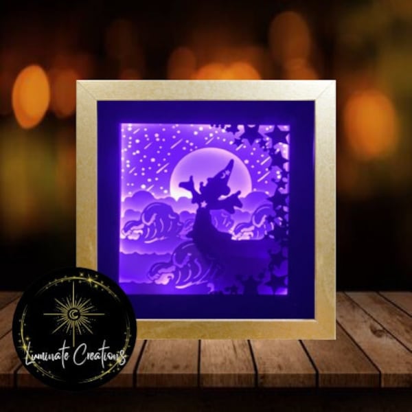 Sorcerer Mickey Fantasy Light Box, Shadow Box Template - SVG Instant Download File (Only) 3D Paper Cut File