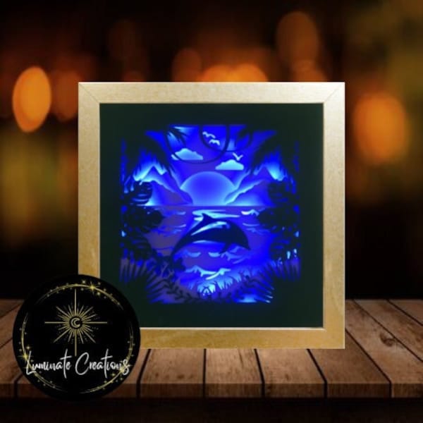 Dolphin Light Box, Shadow Box Template - SVG Instant Download File (Only) 3D Paper Cut File