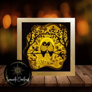 Love Birds Light Box, Shadow Box Template - SVG Instant Download File (Only) 3D Paper Cut File Valentine&#39;s