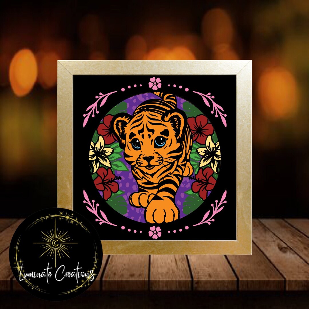 Lisa Frank: Tiger Shadow Box Template SVG Instant Download File only 3D